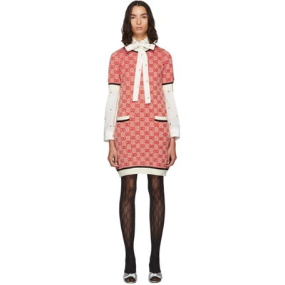 Gucci Gg Wool And Cotton Knit Dress In Pink