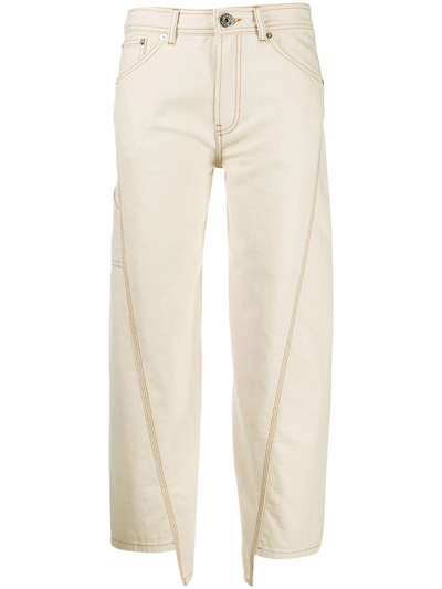 Lanvin Topstitched Cotton Straight Leg Jeans In White