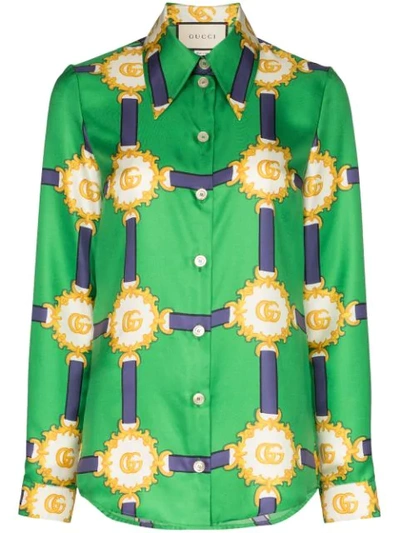 Gucci Printed Silk-twill Blouse In Green