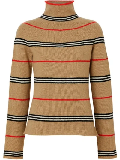 Burberry Waita Cashmere Icon-striped Tunic Sweater In Archive Beige