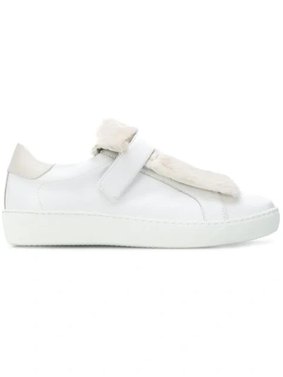 Moncler Lucie Mink Fur Tongue Leather Sneakers In White