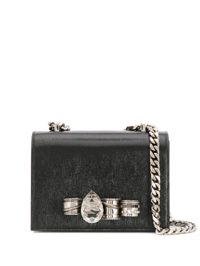 Alexander Mcqueen Mechanical Jewelled Crossbody Bag In Schwarz