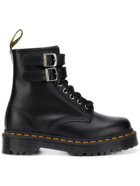 dr martens chunky buckle boots in black leather