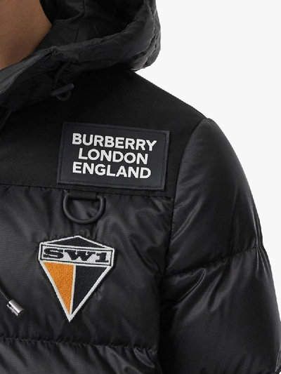 Burberry Logo Graphic Hooded Puffer Jacket In Black