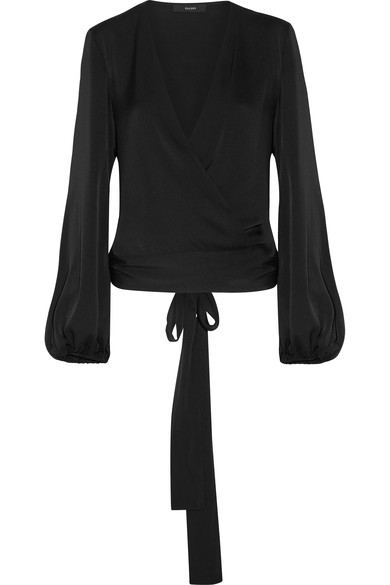 Ellery Missionary Silk-blend Satin Wrap Blouse In Black | ModeSens