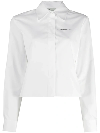 Off-white Pleated Back Cropped Poplin Shirt In White