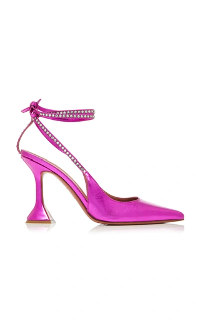 Amina Muaddi Women's Gilda Embellished Metallic Leather Sandals In Pink