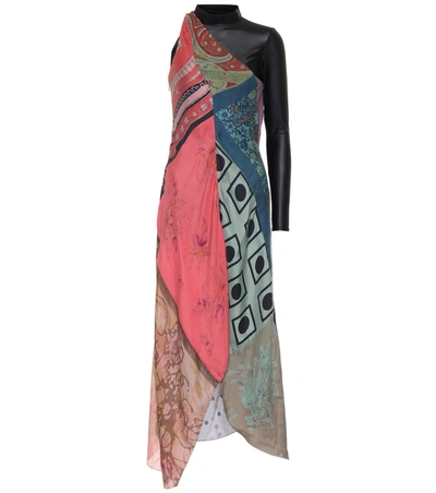 Marine Serre Printed Silk One-shoulder Dress In Multicoloured