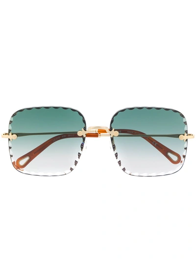 Chloé Rosie Square-frame Sunglasses In Gold/ Gradient Petrol