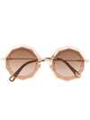 Chloé Scalloped Round Frame Sunglasses In Gold