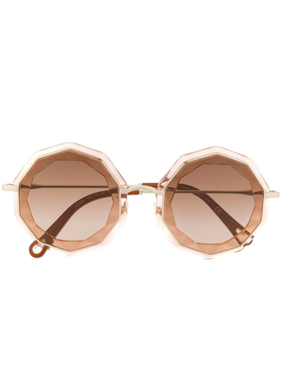 Chloé Scalloped Round Frame Sunglasses In Gold