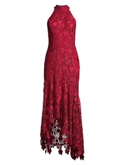 Shoshanna Grazie Lace High-low Halter Dress In Scarlett Red