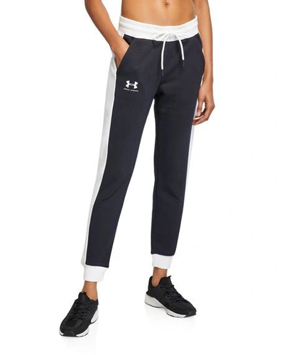 Under Armour Rival Fleece Graphic Novelty Pants In Black/white