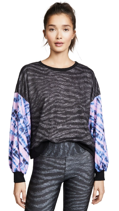 Terez Show Your Stripes Printed Puff Sleeve Sweatshirt In Show Your Stripes/cool Cool