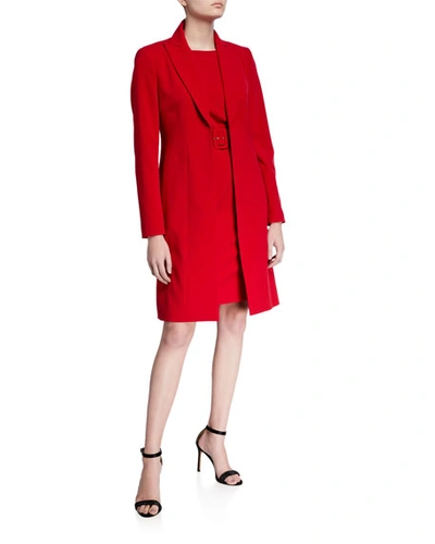 Albert Nipon Two-piece Belted Sleeveless Dress With Long Jacket In Red