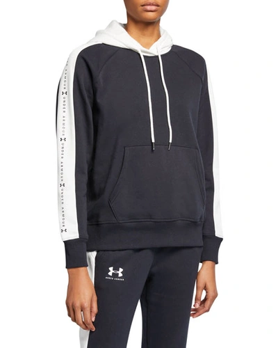 Under Armour Rival Fleece Graphic Hoodie In Black/white