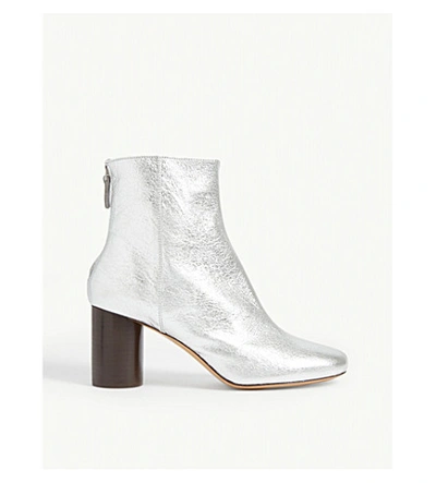 Sandro Sacha Metallic Leather Ankle Boots In Silver
