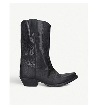 Saint Laurent Lukas Lizard-embossed Leather Heeled Ankle Boots In Black