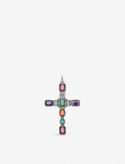 Thomas Sabo Magic Stones Sterling Silver And Gemstone Cross Pendant In Multicoloured