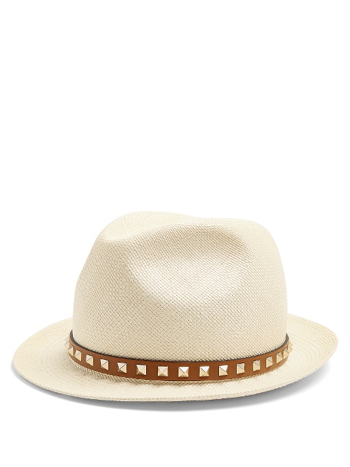 Valentino Garavani Rockstud Fedora Straw Hat In Cream ModeSens