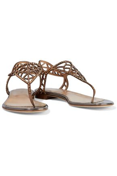 Sergio Rossi Tresor Crystal-embellished Laser-cut Suede Sandals In Antique Rose