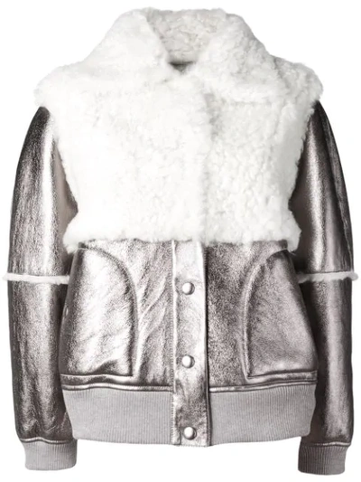 See By Chloé Metallic Leather Shearling Bomber Jacket