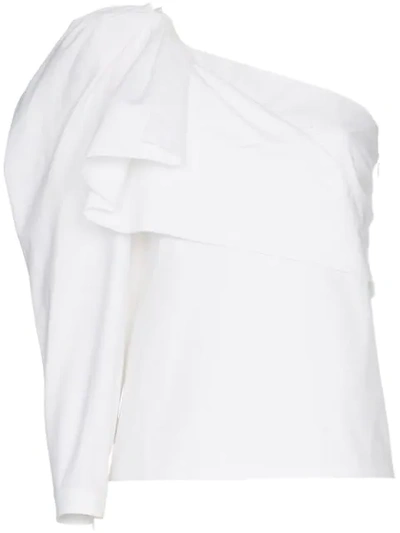 Stella Mccartney One-shoulder Bow-embellished Cotton-poplin Top In Pure White