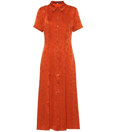 Alexa Chung Ruffled Satin-jacquard Midi Shirt Dress In Orange