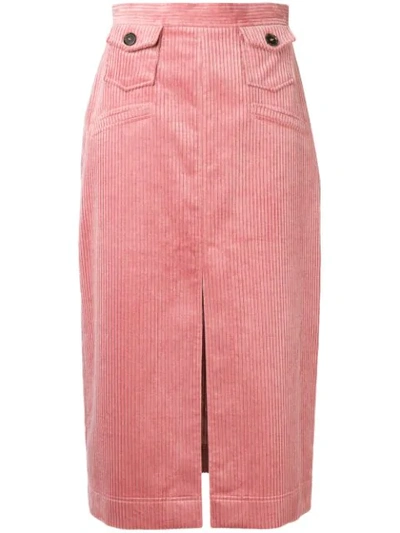 Alexa Chung Split-front Cotton-blend Corduroy Midi Skirt In Pink