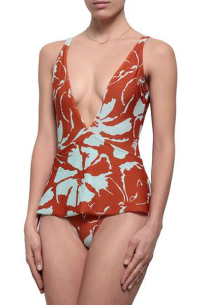 Adriana Degreas Layered Floral-print Swimsuit In Brick