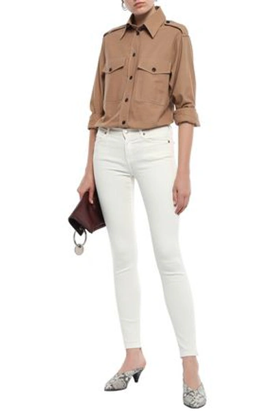 7 For All Mankind The Skinny Crystal-embellished Low-rise Skinny Jeans In Ivory