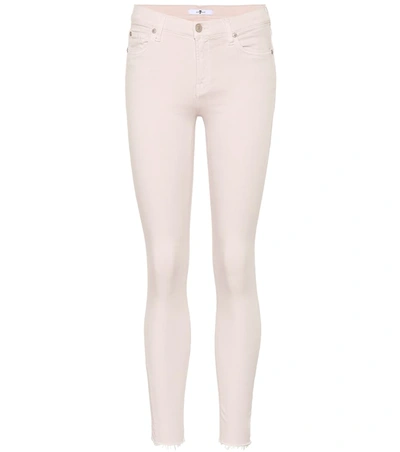 7 For All Mankind Frayed Mid-rise Skinny Jeans In Pink