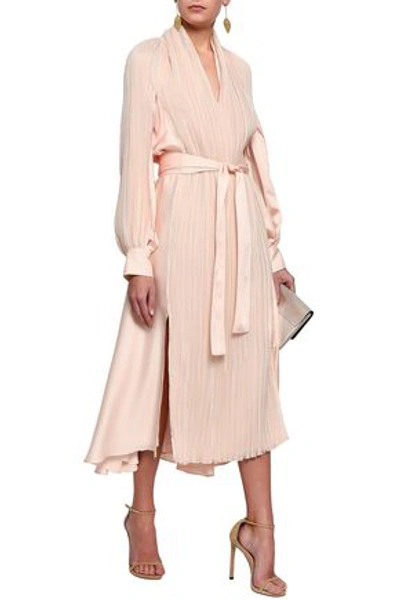 Adeam Open-back Plissé-georgette And Satin Midi Dress In Pastel Pink