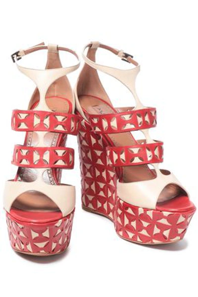 Alaïa Laser-cut Leather Wedge Sandals In Red