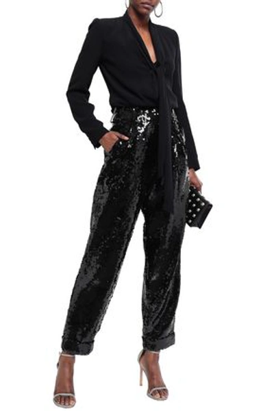 Balmain Sequined Tulle Straight-leg Pants In Black