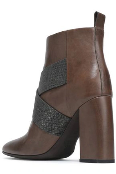 Brunello Cucinelli Bead-embellished Leather Ankle Boots In Brown