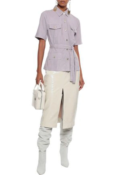 Current Elliott The Charleville Belted Suede Shirt In Lilac