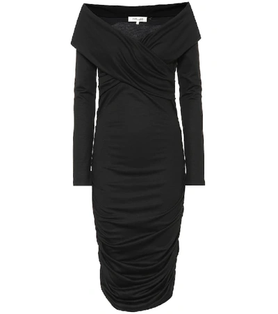 Diane Von Furstenberg Off-the-shoulder Ruched Stretch-knit Dress In Black