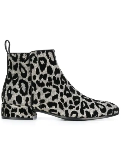 Dolce & Gabbana Flocked Metallic Knitted Ankle Boots In Silver Black