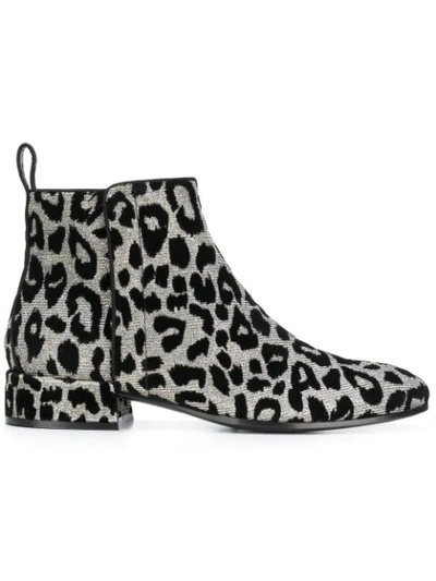 Dolce & Gabbana Chelsea Ankle Boots In Color-changing Leopard Fabric In Silver Black
