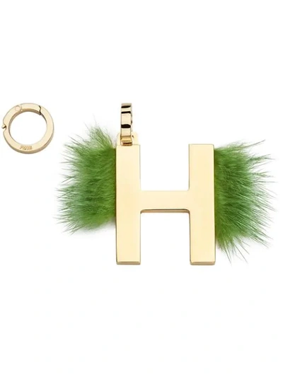 Fendi Abclick Letter H Mink Charm For Handbag, Multi In Green