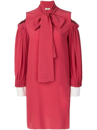 Fendi Cold-shoulder Silk Crepe De Chine Mini Dress In Red