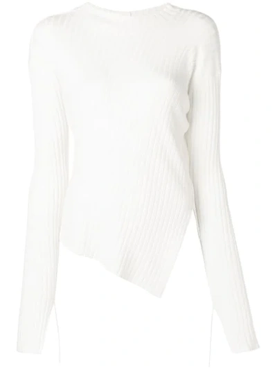 Helmut Lang Ribbed Crewneck Split Sweater In White