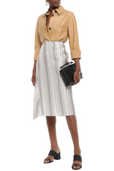 Jil Sander Asymmetric Striped Woven Silk-jacquard Skirt In Ecru