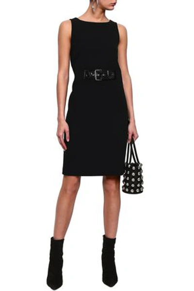 Moschino Belted Wool-blend Crepe Dress In Black