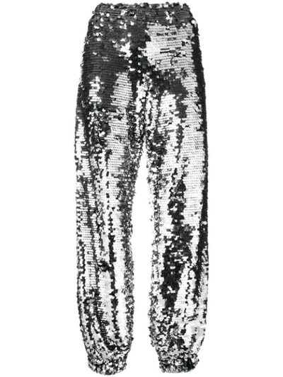 Msgm Intarsia-trimmed Sequined Cotton Track Trousers In Metallic