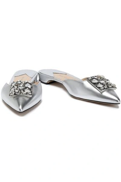 Paul Andrew Lilia Crystal-embellished Metallic Leather Mules In Silver