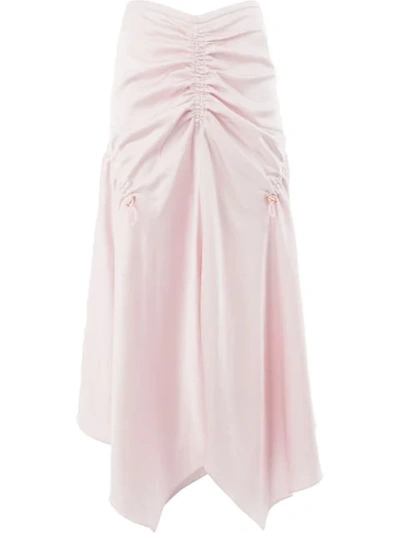 Peter Pilotto Ruched Satin-crepe Midi Skirt In Pink