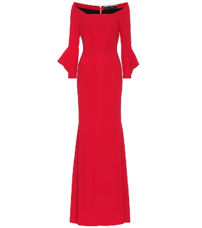 Roland Mouret Coleman Square-neck Bell-cuff Trumpet Evening Gown In Red