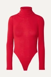 Re/done Ribbed Cotton-jersey Turtleneck Thong Bodysuit In Red